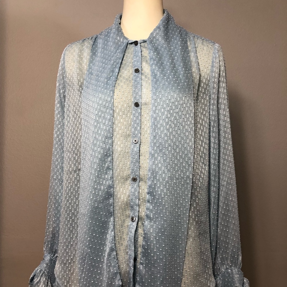 BANANA REPUBLIC LS Light Blue Poplin Bow Blouse S